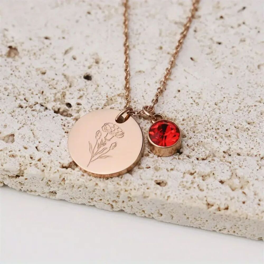 "January" Birth Flower & Glass Gem Sparkle Pendant Necklace